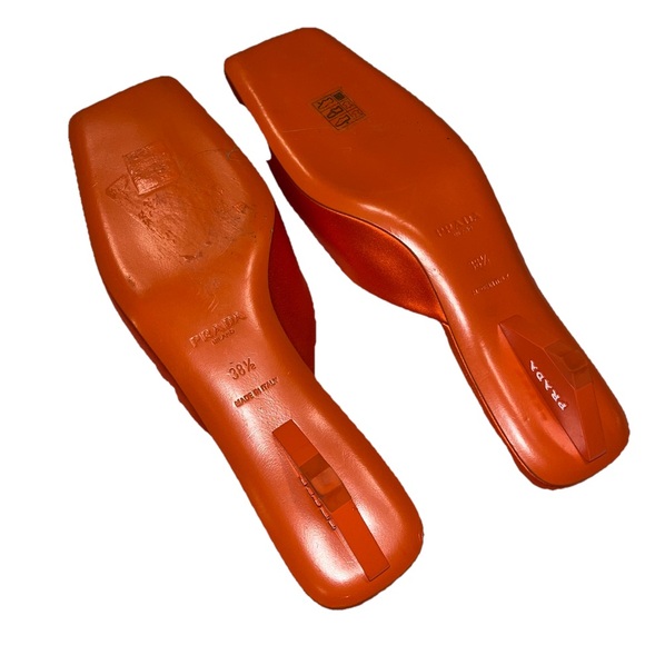 PRADA Modellerie Satin Mules Orange Arancio EU 38.5 Square Toe Kitten Heel RARE - Picture 12 of 13